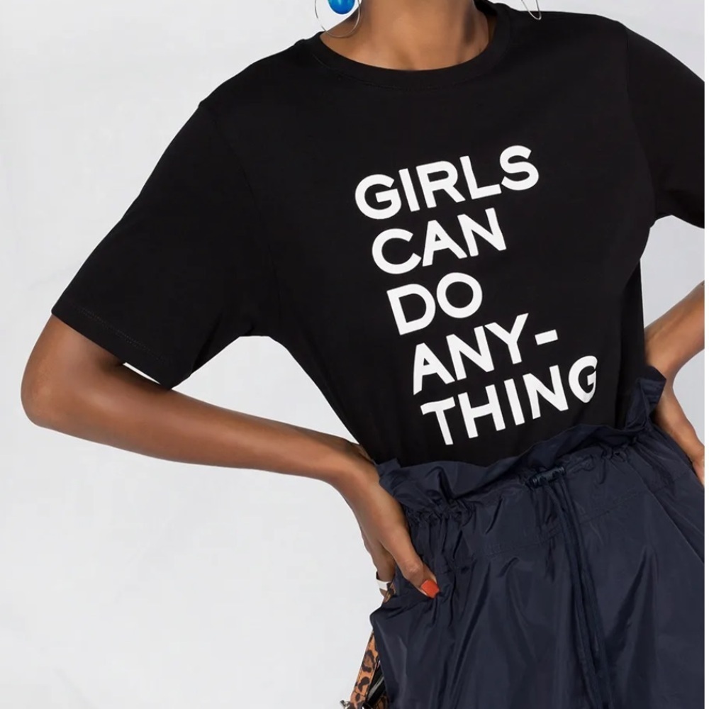 NWT Zadig and Voltaire Bella Girls Can Do Anything Tee Shirt Black White S